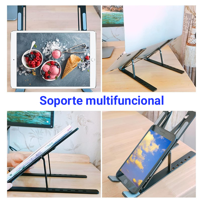 Soporte o Base portátil para Laptop de 9 a 15.6" , ajustable, de aluminio, color Negro. FY-7037-BK