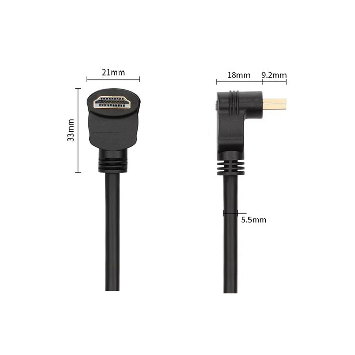 Cable Audio/Video HDMI 2.0 - HDMI 90 grados a HDMI 90 grados(macho), 4K (1080P) TRANS.18 Gbps, HDR, VISION 3D, FHD, UHD, ARC, alta definición, Color: negro, 6 pies. FY-1007 2M