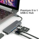 Hub Argom ARG-UB-0183, USB Tipo C macho para computadora o movil, 5 en 1, 2 X USB 3.0 hembra, 1 X HDMI, 1 X MicroSD, 1 X SD, color gris.