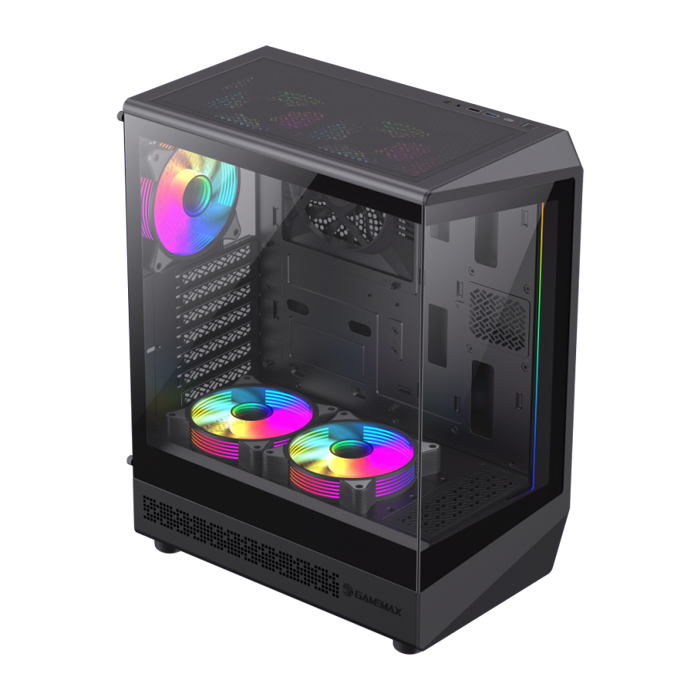 Caja GameMax - Para ATX,Micro ATX,Mini-ITX, conectores 1x USB 3.0, vidrio templado, color negro. VISTA COC BK