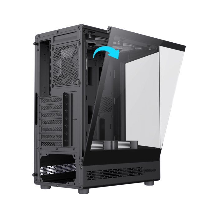 Caja GameMax - Para ATX,Micro ATX,Mini-ITX, conectores 1x USB 3.0, vidrio templado, color negro. VISTA COC BK