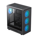 Caja GameMax - Para ATX、M-ATX、ITX, conectores 1x USB 3.0, 1x USB 2.0, 1x Tipo C, vidrio templado, color negro. Storm 2 AB