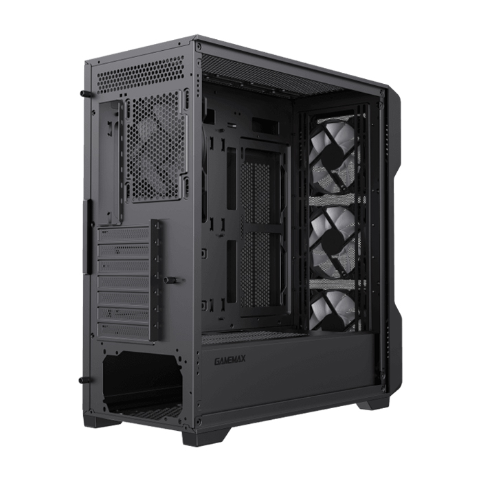 Caja GameMax - Para E-ATX, ATX, M-ATX, ITX, conectores 1x USB 3.0, 2x USB 2.0, vidrio templado, Sin ventilador, color negro. Siege BK