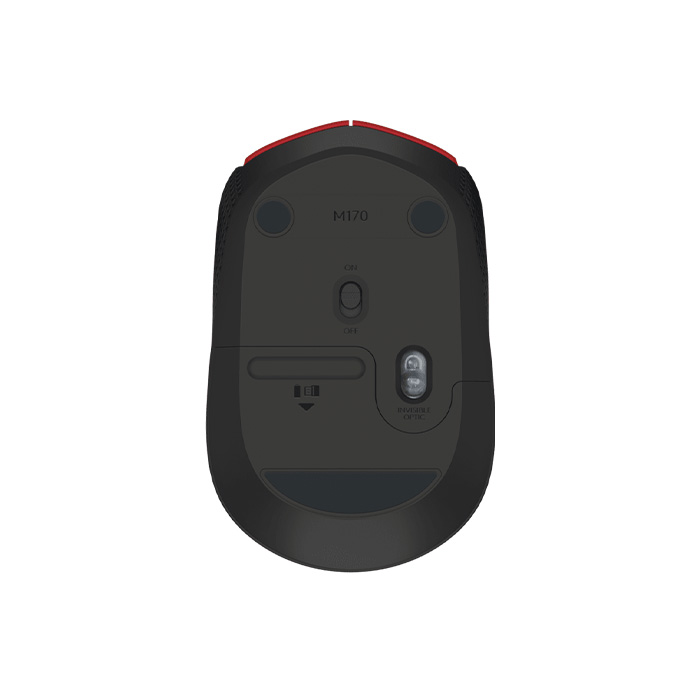 Mouse Logitech M170 - Ratón óptico inalámbrico, 2.4Ghz, nano receptor usb, color negro/rojo. 910-004941