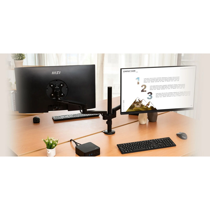 Soporte Doble MSI PRO MT81D - Para 2 monitor LCD/LED, VESA 75x75/100x1 soporta 17" hasta 32", hasta 8 kg/17.6 lb por brazo, color negro. PRO MT81D