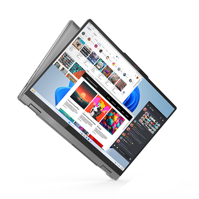 Laptop Lenovo IdeaPad 5 - 16" Táctil (2 en 1) WUXGA (1920 x 1200), Intel® Core™ 7 150U, 16 GB LPDDR5, 512GB SSD M.2 2242, Intel Integrado, Webcam, WiFi, Windows 11 Home Inglés, Lápiz, Color: Gris. 83DU0007US