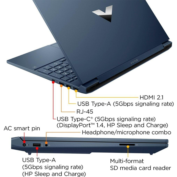 Laptop HP VICTUS 15 - 15.6" 1920 X 1080 144hz, Intel i7-12650H, 16 GB DDR4 3200 MHz, 512GB PCI-E NVMe, NVIDIA RTX 4050 6GB, Webcam, WiFi, Bluetooth, Windows 11 Home. 15-FA1163DX