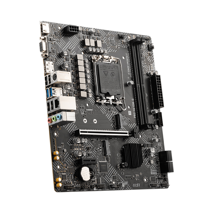 Tarjeta Madre MSI PRO H610M-G DDR5 - LGA1700, Intel H610, Micro-ATX, 2x DDR5 hasta 96GB, PCI-Express 4.0 x16, HDMI, VGA, DP, USB. PRO H610M-G
