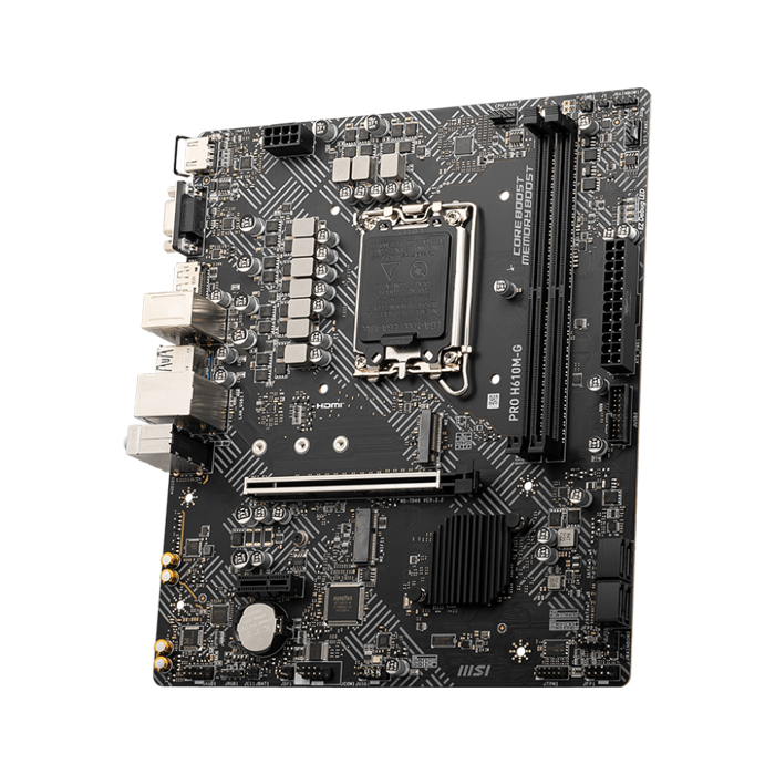 Tarjeta Madre MSI PRO H610M-G DDR5 - LGA1700, Intel H610, Micro-ATX, 2x DDR5 hasta 96GB, PCI-Express 4.0 x16, HDMI, VGA, DP, USB. PRO H610M-G