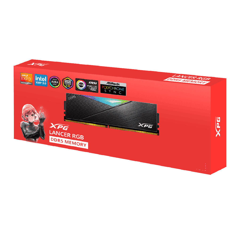 Memoria Ram DIMM ADATA XPG Lancer RGB - Capacidad de 16GB DDR5 U-DIMM, 6800MHz, ECC, CL34, 1.4V, color negro. AX5U6800C3416G-CLARBK