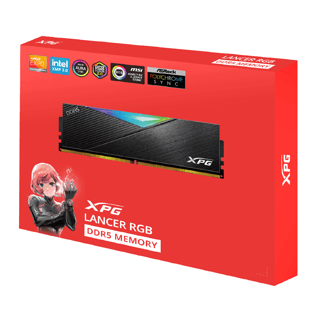 Memoria Ram DIMM ADATA XPG Lancer RGB - Capacidad de 16GB DDR5 U-DIMM, 6800MHz, ECC, CL34, 1.4V, color negro. AX5U6800C3416G-CLARBK