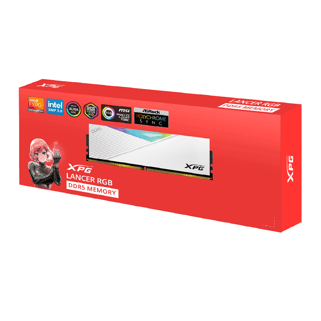 Memoria Ram DIMM ADATA XPG Lancer RGB - Capacidad de 16GB DDR5 U-DIMM, 6800MHz, ECC, CL34, 1.4V, color blanco. AX5U6800C3416G-CLARWH