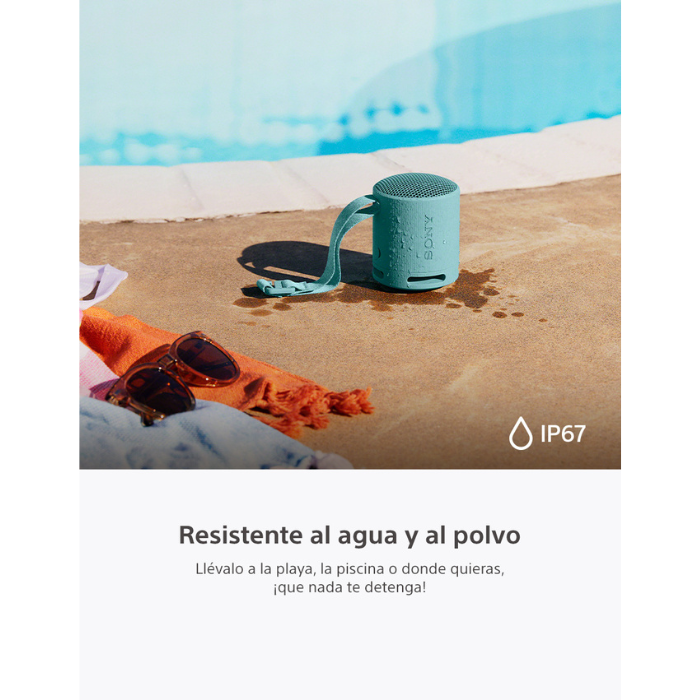 Bocina Sony, parlante inalámbrico portátil, resistente al agua y polvo IP67, Diseño compacto, sonido claro con buen rendimiento de bajos, azul. XB100/L