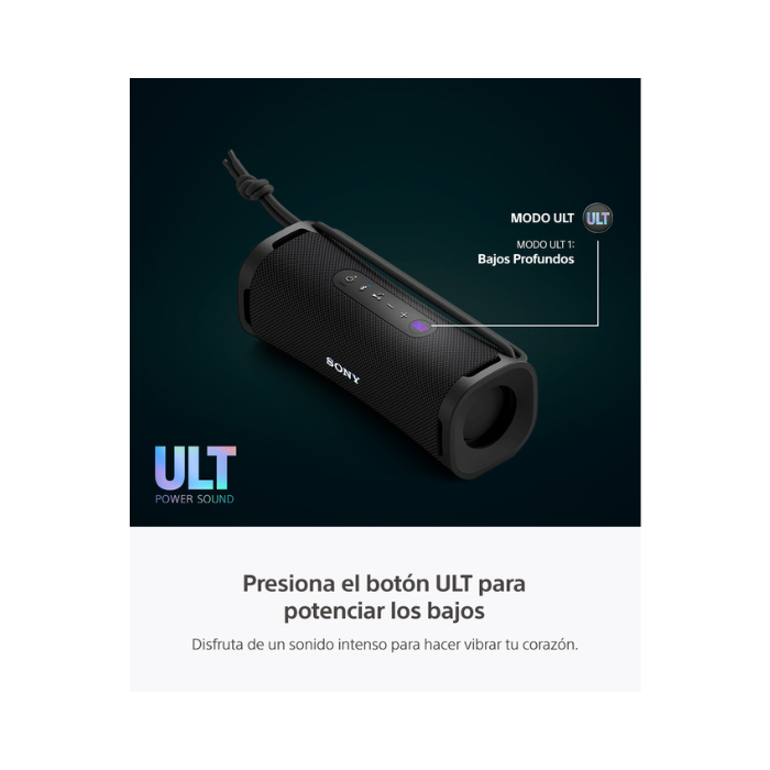 Bocina Sony, parlante portátil inalámbrico de 7.5W, Bluetooth 5.3, resistente al agua y polvo IP67, ULT FIELD 1, negro. SRS-ULT10/B