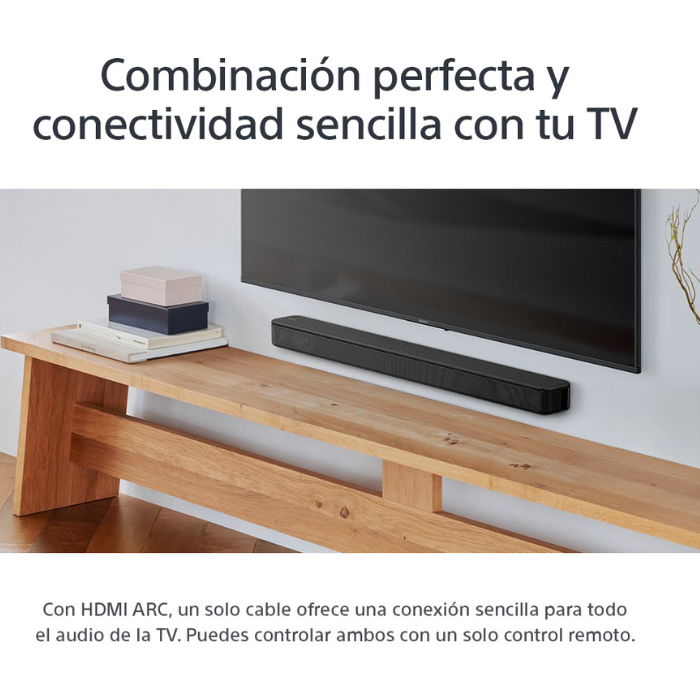 Bocina Sony, barra de sonido única de 2 canales con tecnología Bluetooth 4.2, HDMI ARC, USB, 120W, negro. HT-S100F