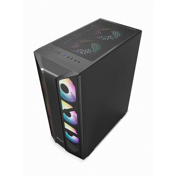 Caja ATX HUNTER-VI - Ventana lateral, conectores 1x USB 2.0, 1x USB 3.0, sin ventilador, color negro. HUN-HUNTER-VI