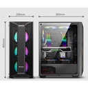 Caja ATX HUNTER-VI - Ventana lateral, conectores 1x USB 2.0, 1x USB 3.0, sin ventilador, color negro. HUN-HUNTER-VI