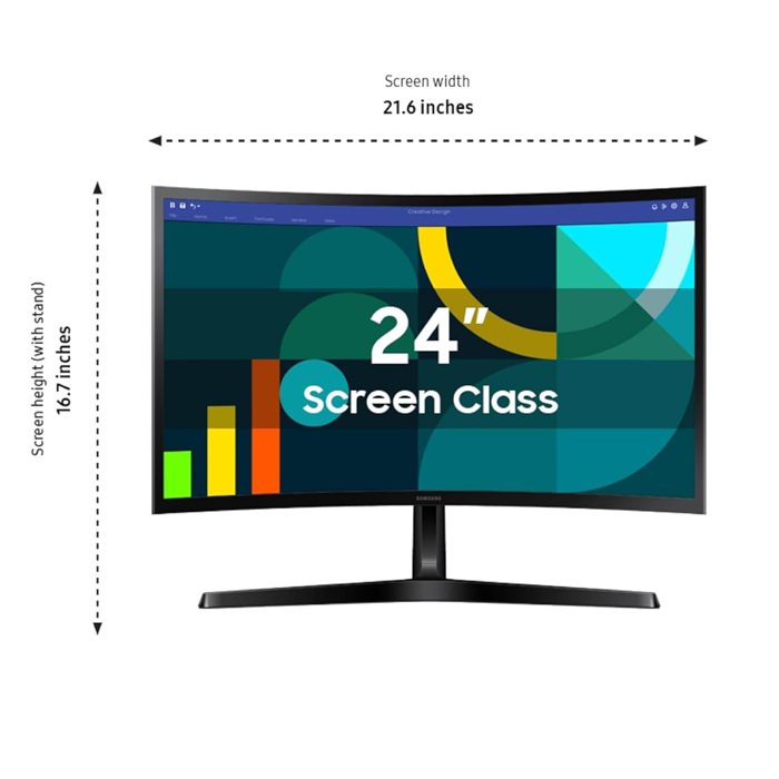 Monitor Samsung Curvo S36GD - 24" IPS FHD (1920X1080), 250cd/m2, 100Hz, 4ms, 16:9, 3000:1, Vga, Hdmi, Color Negro. LS24D366GANXZA