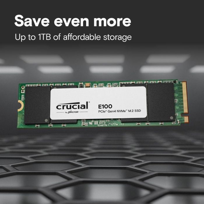 Unidad de Estado Sólido (SSD) Crucial E100 - NVMe con capacidad de 1TB, PCI-Express 4.0, 5000MB/s de lectura, 4500MB/s de escritura, M.2 2280. CT1000E100SSD8