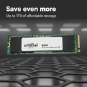 Unidad de Estado Sólido (SSD) Crucial E100 - NVMe con capacidad de 1TB, PCI-Express 4.0, 5000MB/s de lectura, 4500MB/s de escritura, M.2 2280. CT1000E100SSD8