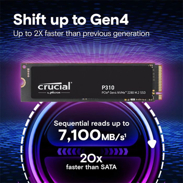 Unidad de Estado Sólido (SSD) Crucial P310 - NVMe con capacidad de 2TB, PCIe Gen 4 x4, 7100/s de lectura, 6000MB/s de escritura, M.2 2280. CT2000P310SSD8