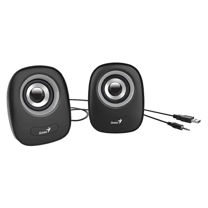 Parlante Genius SP-Q160 - Mini altavoz USB, Conector de audio 3.5mm, Alimentación USB, Color Negro y Gris. 31730027400