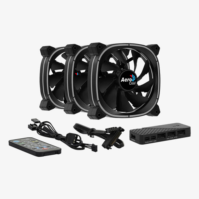 Abanico Aerocool Astro 12 Pro 2 Ventiladores Argb Pro 120mm 1 Concentrador De Control H66f Control Remoto Negro Acf3-At10217.02