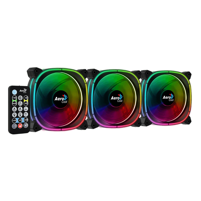 Abanico Aerocool Astro 12 Pro - 3x Ventiladores ARGB 120mm, 1 Concentrador de Control H66f, Control Remoto, Color Negro. Acf3-At10217.02