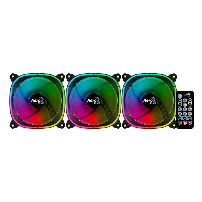 Abanico Aerocool Astro 12 Pro - 3x Ventiladores ARGB 120mm, 1 Concentrador de Control H66f, Control Remoto, Color Negro. Acf3-At10217.02