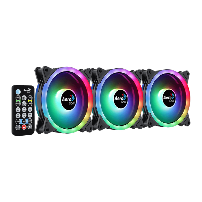 Abanico Aerocool Duo 12 Pro - 3x Ventiladores ARGB 120mm, 1 Concentrador de Control H66f, Control Remoto, Color Negro. Acf3-Du10227.11