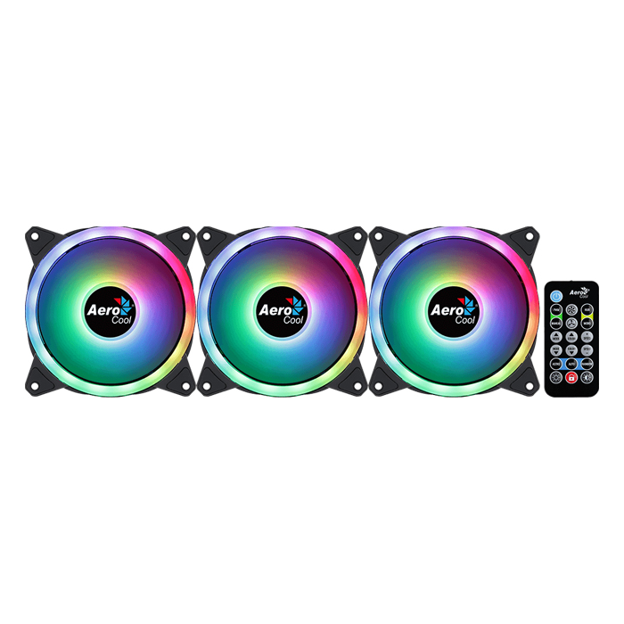 Abanico Aerocool Duo 12 Pro - 3x Ventiladores ARGB 120mm, 1 Concentrador de Control H66f, Control Remoto, Color Negro. Acf3-Du10227.11