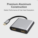 Adaptador Argom - Tipo-C a dos puertos de salida HDMI 4K, un puerto USB3.0 y una ranura de entrada PD Tipo-C
