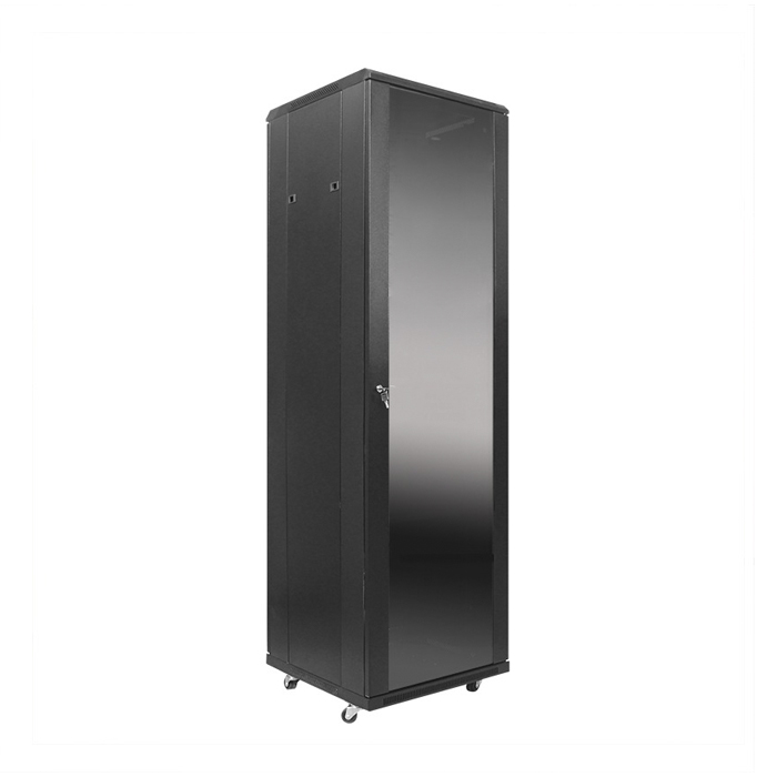 Gabinete de Torre VCOM D1242 Rack 42U -Puerta de vidrio, paneles laterales, abanico incluido, ancho 800 x profundidad 800 x altura 2000.