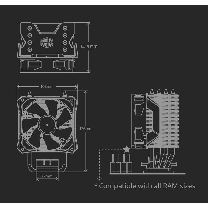 Enfriamiento De Aire Rgb Cooler Master Hyper 411 Nano Am5/Am4 Y Lga1851/1700 Entre Otros 1 Abanico 92 X 92 X 25.4 Mm Rr-H410-25pa-R1