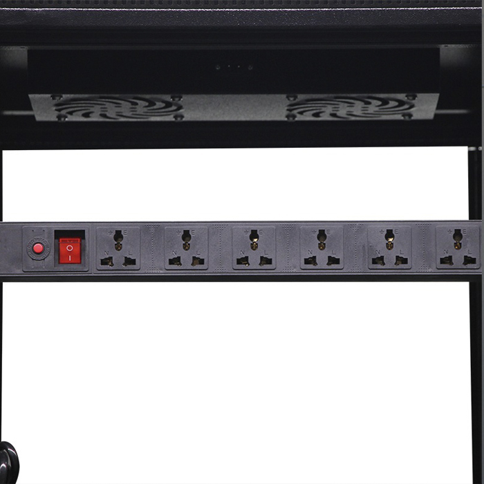Gabinete de Torre VCOM D1242 Rack 42U -Puerta de vidrio, paneles laterales, abanico incluido, ancho 800 x profundidad 800 x altura 2000.