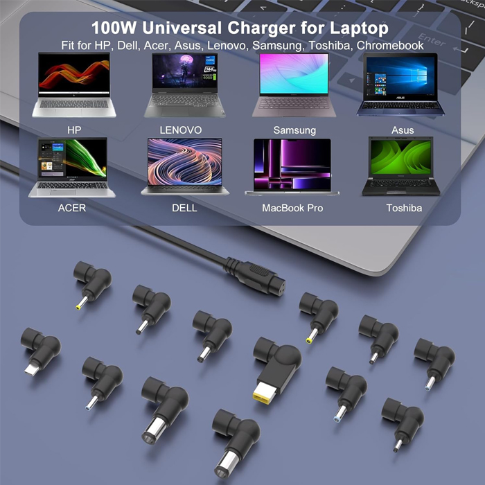 Adaptador de poder para portátil O.E.M. - 100 Watts, Multiples Portátiles, 13 puntas, 100-240VAC. TH100W-2