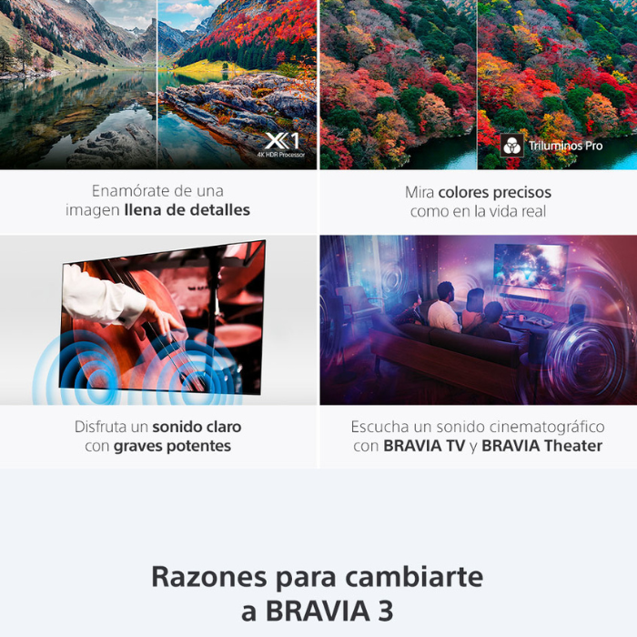 Televisor Smart TV 55" Sony, BRAVIA 3 | 4K HDR Processor X1™ | 4K Ultra HD | Alto rango dinámico (HDR), color negro. K-55S30