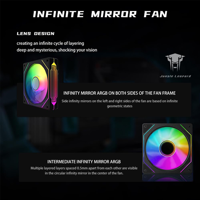 Abanico O.E.M. ARGB - Ventilador de 120mm, efecto de luz de espejo infinito, Color Negro. TH12025-N