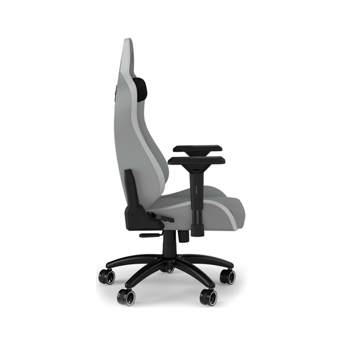 Silla Gamer Corsair TC-200, CF-9010045-W - Ajustable, material de cuerina, estructura de acero, apoyabrazos, color Gris / Blanco.