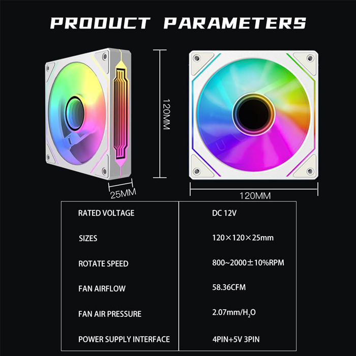 Abanico O.E.M. ARGB - Ventilador de 120mm, efecto de luz de espejo infinito, Color Blanco. TH12025-B