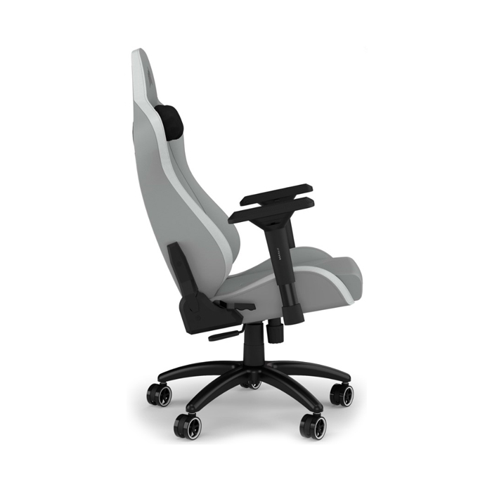 Silla Gamer Corsair TC-200, CF-9010045-W - Ajustable, material de cuerina, estructura de acero, apoyabrazos, color Gris / Blanco.