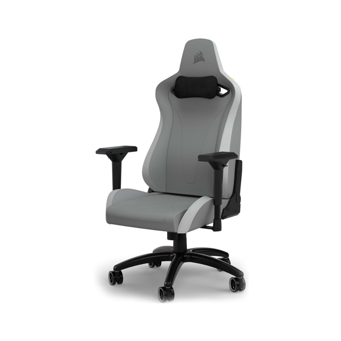 Silla Gamer Corsair TC-200, CF-9010045-W - Ajustable, material de cuerina, estructura de acero, apoyabrazos, color Gris / Blanco.