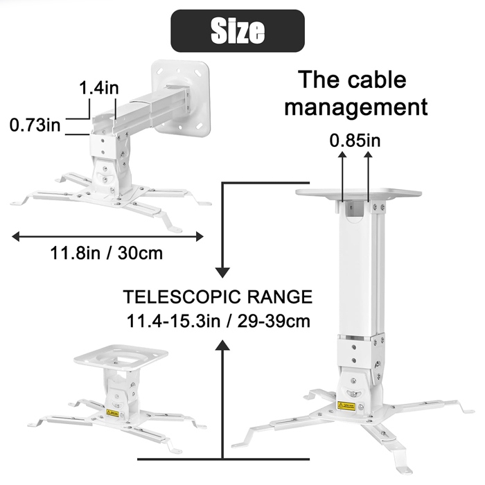 Soporte de Proyector O.E.M H300 - Para techo, Giro horizontal de 360°, extendible de 11.4-15.3 pulgadas, soporta 45lbs. H300
