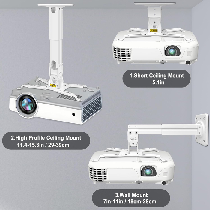 Soporte de Proyector O.E.M H300 - Para techo, Giro horizontal de 360°, extendible de 11.4-15.3 pulgadas, soporta 45lbs. H300