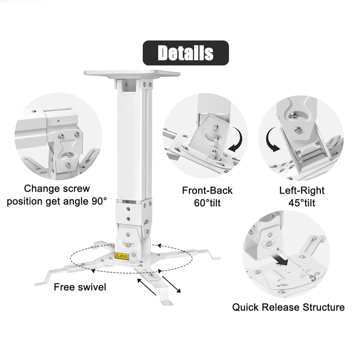 Soporte de Proyector O.E.M H600 - Para techo, Giro horizontal de 360°, extendible de 16-24 pulgadas, soporta 45lbs. H600