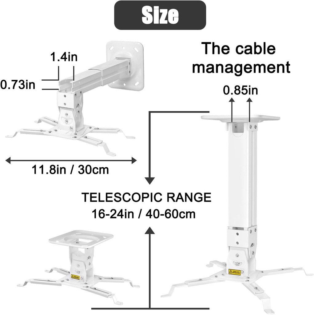 Soporte de Proyector O.E.M H600 - Para techo, Giro horizontal de 360°, extendible de 16-24 pulgadas, soporta 45lbs. H600