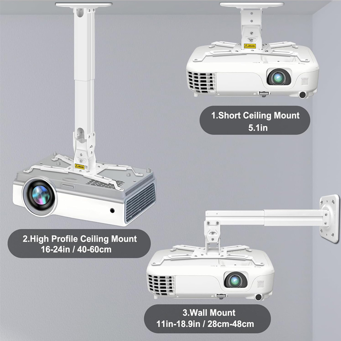 Soporte de Proyector O.E.M H600 - Para techo, Giro horizontal de 360°, extendible de 16-24 pulgadas, soporta 45lbs. H600