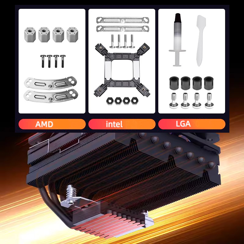 CPU COOLER HP-750V8 - CPU: AM4, AM5, LGA 1700, LGA 1200, LGA 115X, 80 W, ARGB, LED, con tubo de calor, disipador de calor negro, para PC con iluminación avanzada. . HP750V8-8