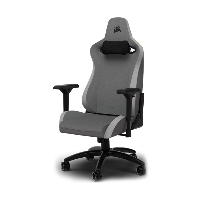 Silla Gamer Corsair TC-200, CF-9010048-W - Ajustable, tela suave y transpirable, estructura de acero, apoyabrazos, color Gris / Blanco.