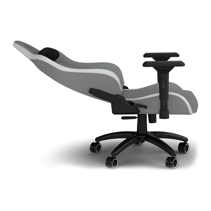 Silla Gamer Corsair TC-200, CF-9010048-W - Ajustable, tela suave y transpirable, estructura de acero, apoyabrazos, color Gris / Blanco.